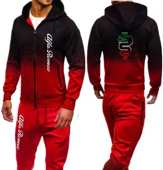 

Men Sets Fashion Autumn Spring Sporting Suit Sweatshirt Sweatpants alfa romeo print Mens zipper hoodies pants Slim Tracksuit