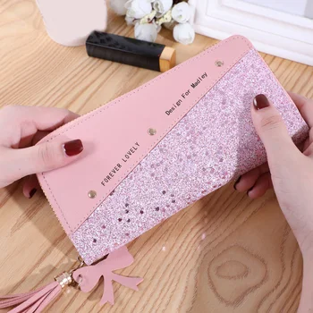 

Women Glitter Wallet Purse Long Design PU Leather Sequins Zipper for Money Coin K2
