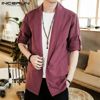 

Men's Outerwear Vintage Solid Color 2020 Cotton Long Sleeve Lapel Streetwear Cardigan Casual Chinese Style Trench Coats INCERUN