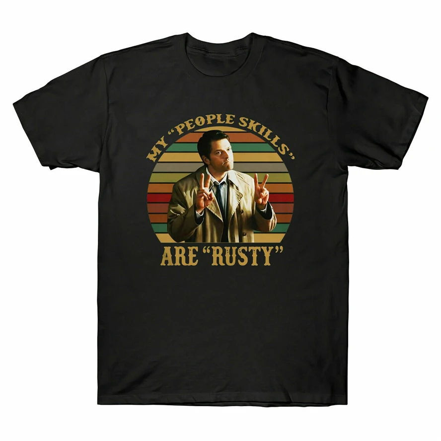 Castiel Supernatural My Pers Skills Rusty винтажная Мужская футболка черная крутые Топы Футболка |