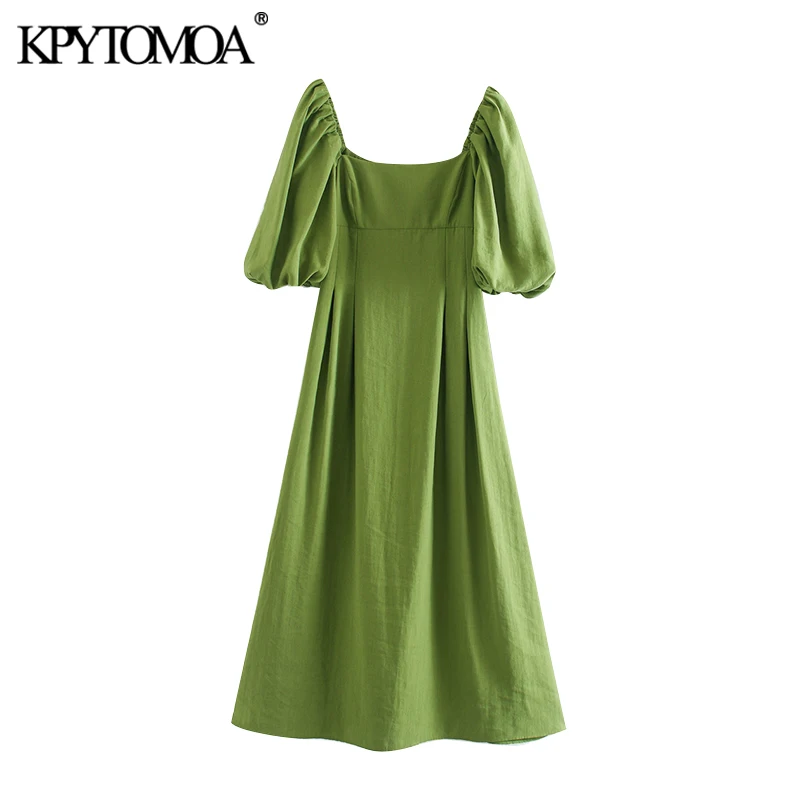 KPYTOMOA Women 2020 Elegant Fashion Puff Sleeve Midi Dress Vintage Square Collar Side Zipper Female Dresses Chic Vestidos Mujer KPYTOMOA Women 2020 Elegant Fashion Puff Sleeve Midi Dress Vintage Square Collar Side Zipper Female Dresses Chic Vestidos Mujer