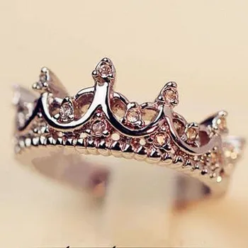 

Rose Red Silver Plated Princess Women Band Stainless Steel Crown Ring Jewelry Size 6-9