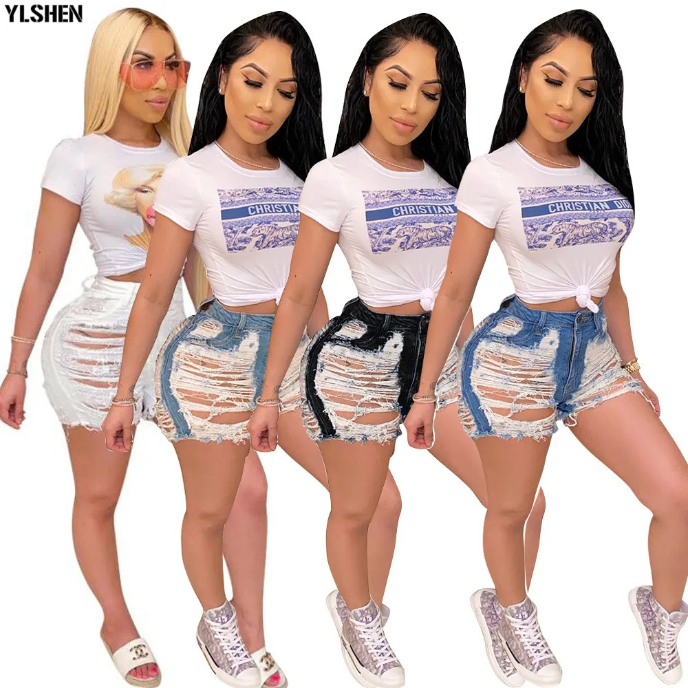 Streetwear Denim Pants Women Casual Joggers Holes Candy Jeans High Waist Skinny Female Trousers Korean Style Ladies Pants Capri 01