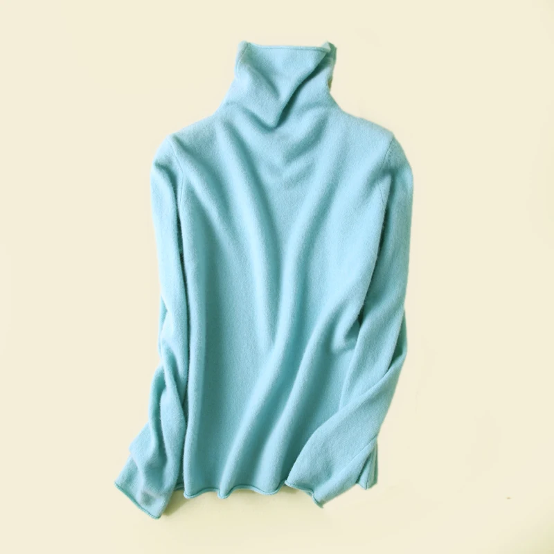 light blue LITVRIYH женский свитер с высоким воротом, Женский пуловер с длинным рукавом, мягкий пуловер, женский свитер, вязаный Топ, женские вязаные джемперы - Цвет: light blue