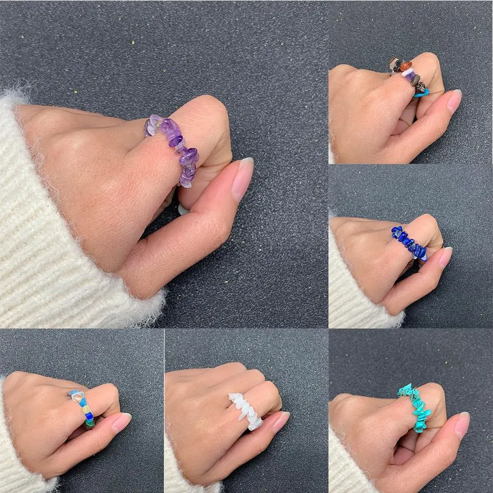 Boho Handmade Natural Stone Energy Rings Women Stretchy Fashion Jewelry Colorful Adjustable Crystal Wedding Party Ring | Украшения и
