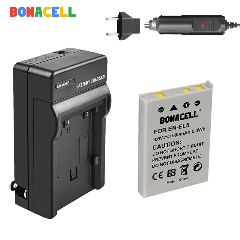 Bonacell 1500 мА/ч, EN-EL5 цифровой Камера Батарея+ Зарядное устройство для цифровой камеры Nikon Coolpix P4 P80 P90 P100 P500 P510 P520 P530 P5000 P5100 5200 - Цвет: 1 Battery Charger