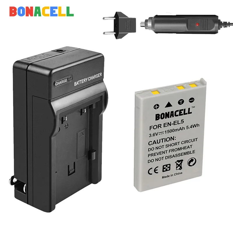 1 Battery Charger Bonacell 1500 мА/ч, EN-EL5 цифровой Камера Батарея+ Зарядное устройство для цифровой камеры Nikon Coolpix P4 P80 P90 P100 P500 P510 P520 P530 P5000 P5100 5200 - Цвет: 1 Battery Charger
