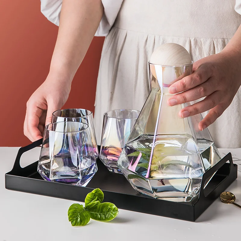 1.4L Geometrical Glass Pitcher with 4 Cups Borosilicate Water Carafe Teapot Tea Kettle Jug Drink Dispenser Colorful Clear | Дом и сад