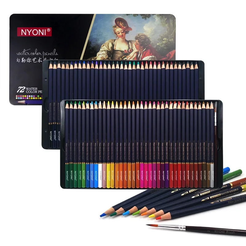 Lápices de acuarela profesionales solubles en agua para pintar, pinturas para artistas y estudiantes, artículos de arte, 12/24/36/48/72 colores suaves