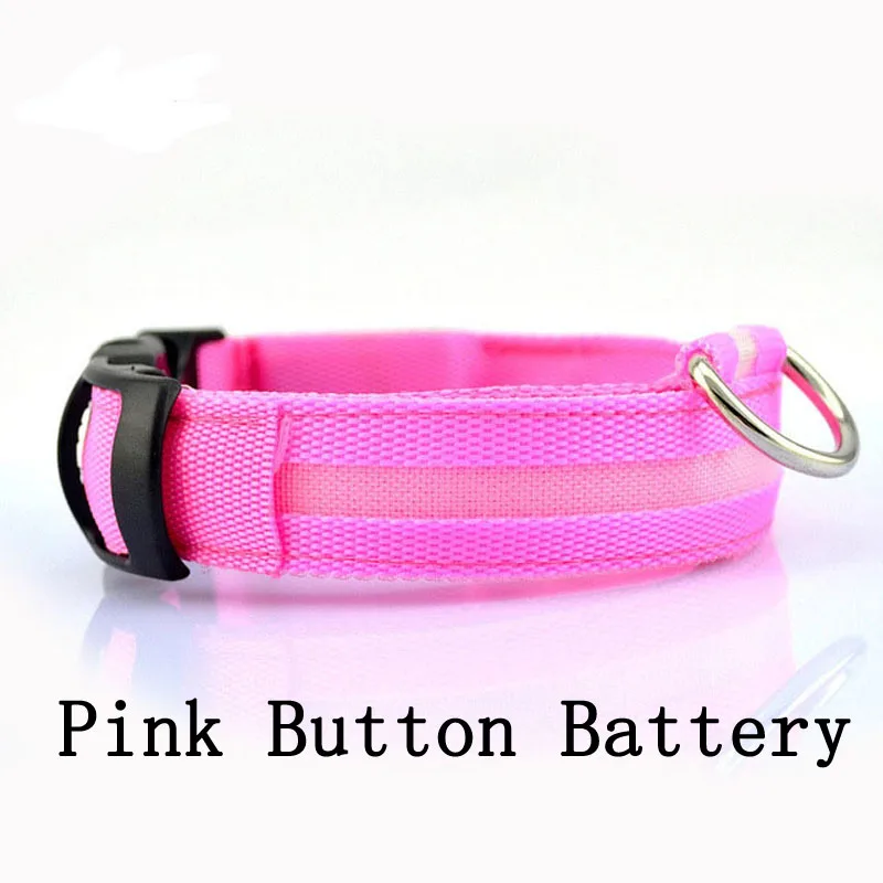 Светодиодный ошейник для собак с зарядкой от USB, светящийся ошейник для собак и кошек с usb-кабелем, светодиодный ошейник для собак - Цвет: Pink Button Battery