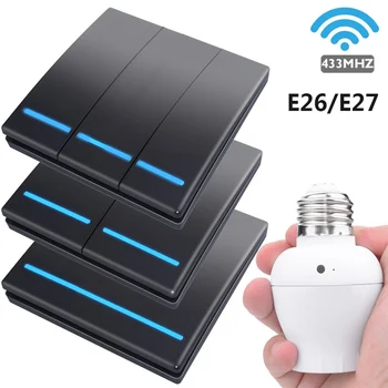 

1/2/3 gang smart button Wireless Switch Light bulb E26 E27 Lamp holder 433Mhz RF Remote Control Wall Panel home No wires needed