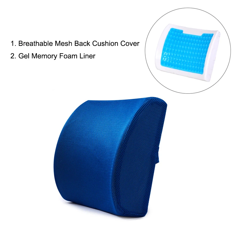 Mesh Cloth Blue Пена памяти дышащая Автомобильная офисная задняя подушка из силиконового геля зазор наполнитель поясничная Подушка поддержка для талии подушка для путешествий - Цвет: Mesh Cloth Blue