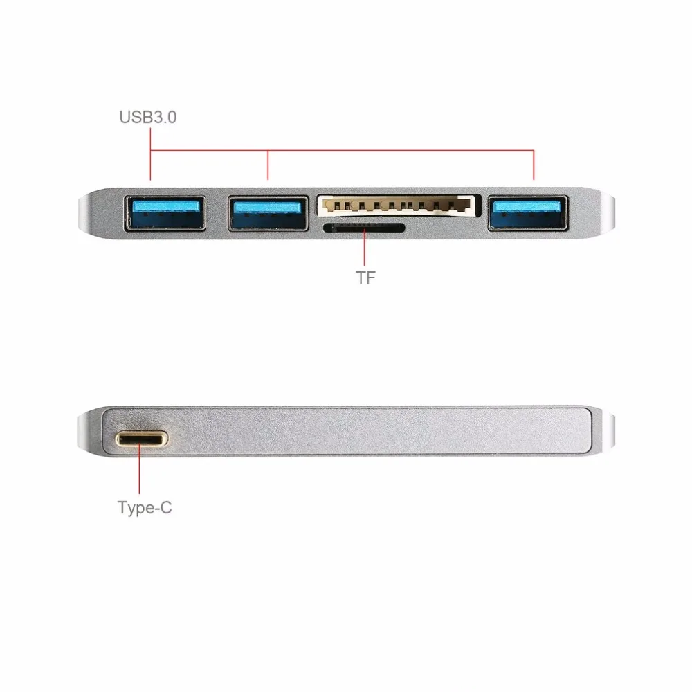 Портативный алюминиевый тип-c концентратор адаптер для MacBook 5 Гбит/с безопасный цифровой/TF кард-ридер и 3 порта USB 3,0
