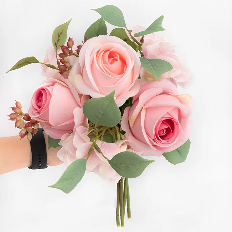 Красивые большие розы, искусственные цветы для свадебного букета предмет интерьера картина с розами шелковые большие поддельные бутоны роскошный пластиковый стержень - Цвет: pink