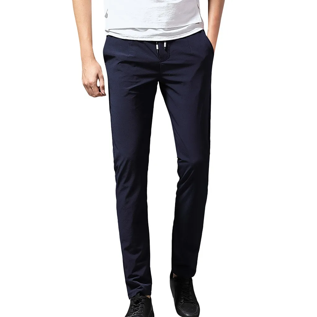 navy Vogue Jogger мужские новые стильные модные однотонные повседневные Прямые тактические штаны с завязками длинные брюки - Цвет: navy