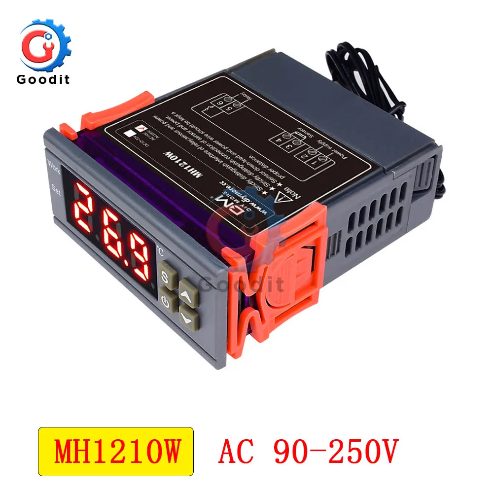 MH1210W AC 110-220V СВЕТОДИОДНЫЙ цифровой регулятор температуры DC 12V 24V AC 110V 220V терморегулятор управления термостатом W/нагреватель и кулер датчик - Цвет: MH1210W AC 110-220V