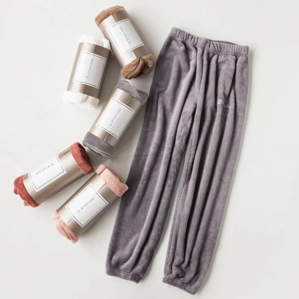 Женские пижамные брюки фланелевые чистый коралловый бархат толстые теплые удобные брюки женские пижамы Пижамные брюки одежда для отдыха