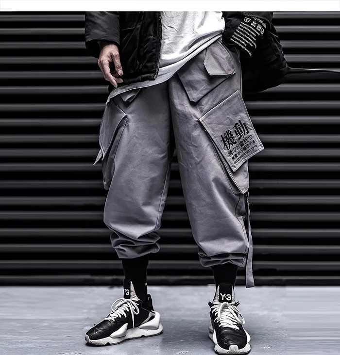 AELFRIC Лоскутные мужские брюки карго с несколькими карманами Харадзюку повседневные бегуны с лентами мужские тактические брюки в стиле хип-хоп Уличная одежда