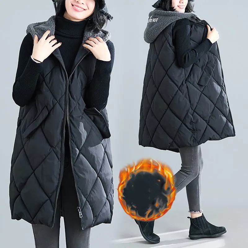 Black Зимний теплый хлопковый стеганый жилет с капюшоном - Цвет: Black
