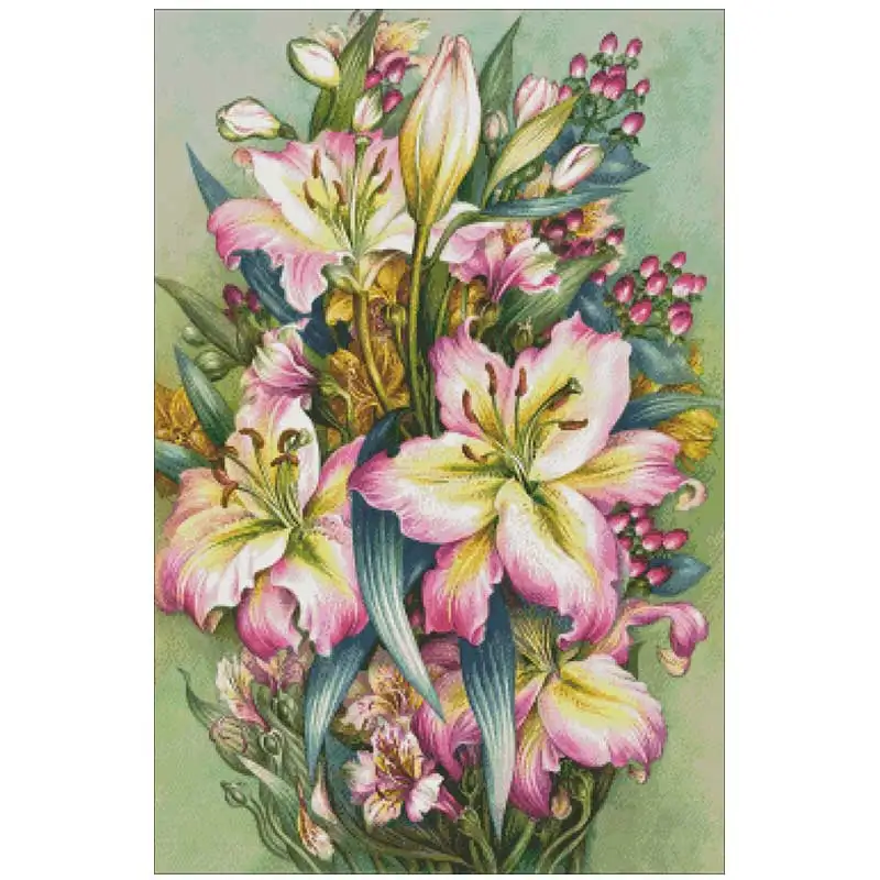 

Pink lily flower patterns Counted Cross Stitch 14CT 18CT DIY wholesale Chinese Cross Stitch Kits Embroidery Needlework Sets