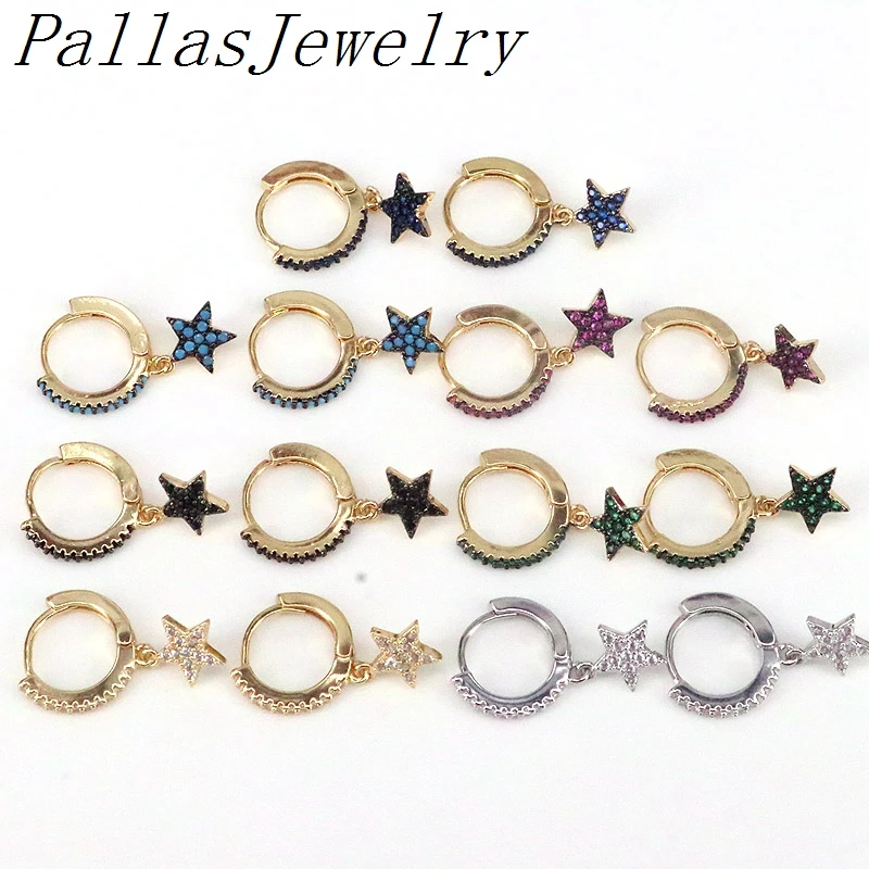 

5Pairs Micro Pave Star Hoop Earrings Fashion Stars Crystal Earrings Zircon Pendientes Jewelry For Women Girl