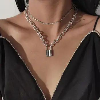 

Lock Necklace for Women Men Punk Cuban Link Chain Padlock Pendant Choker Necklace Statement Gothic Collier Femme Fashion Jewerly