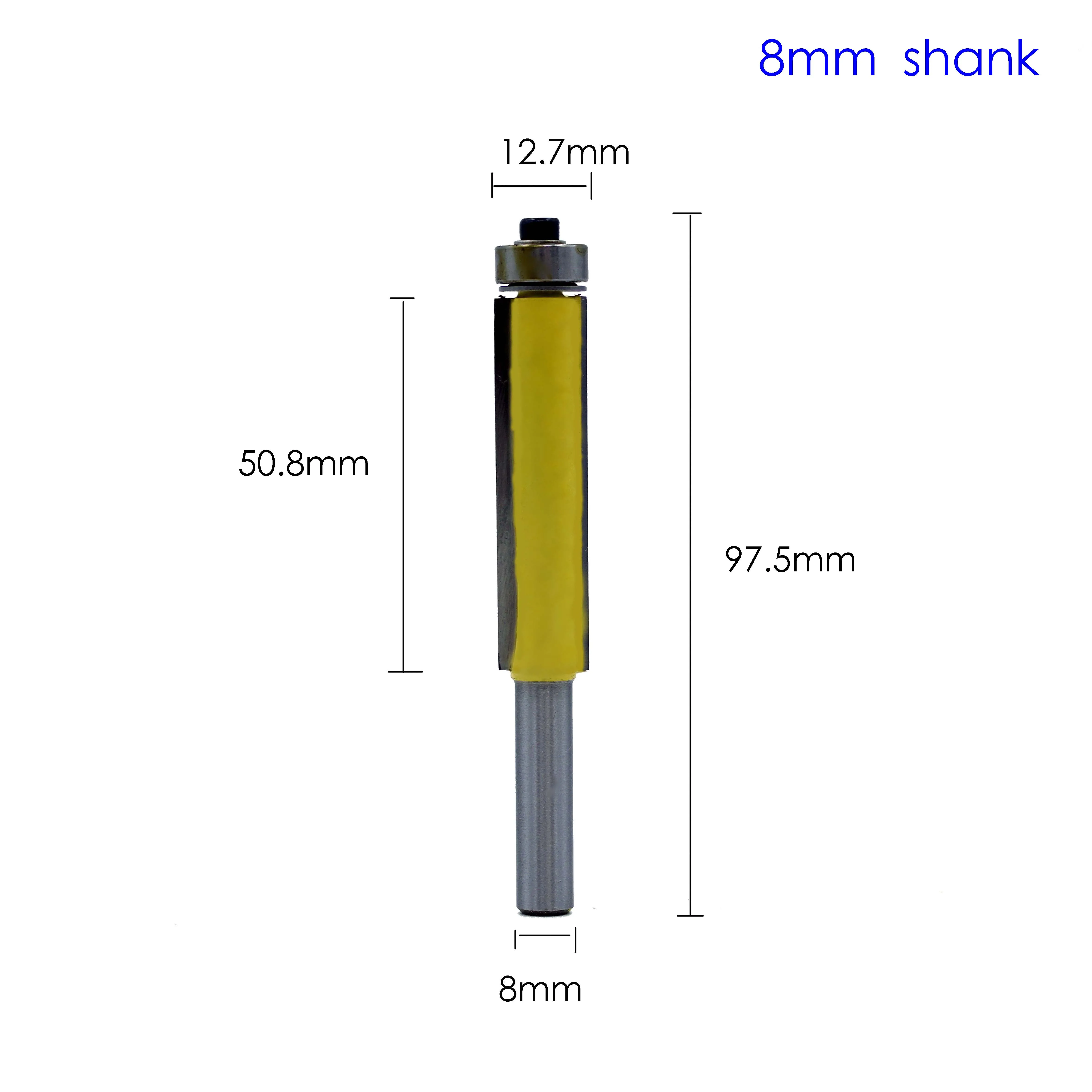 1pc 8mm Shank 2" Flush Trim Router Bit with Bearing for Wood Template Pattern Bit Tungsten Carbide Milling Cutter for Wood