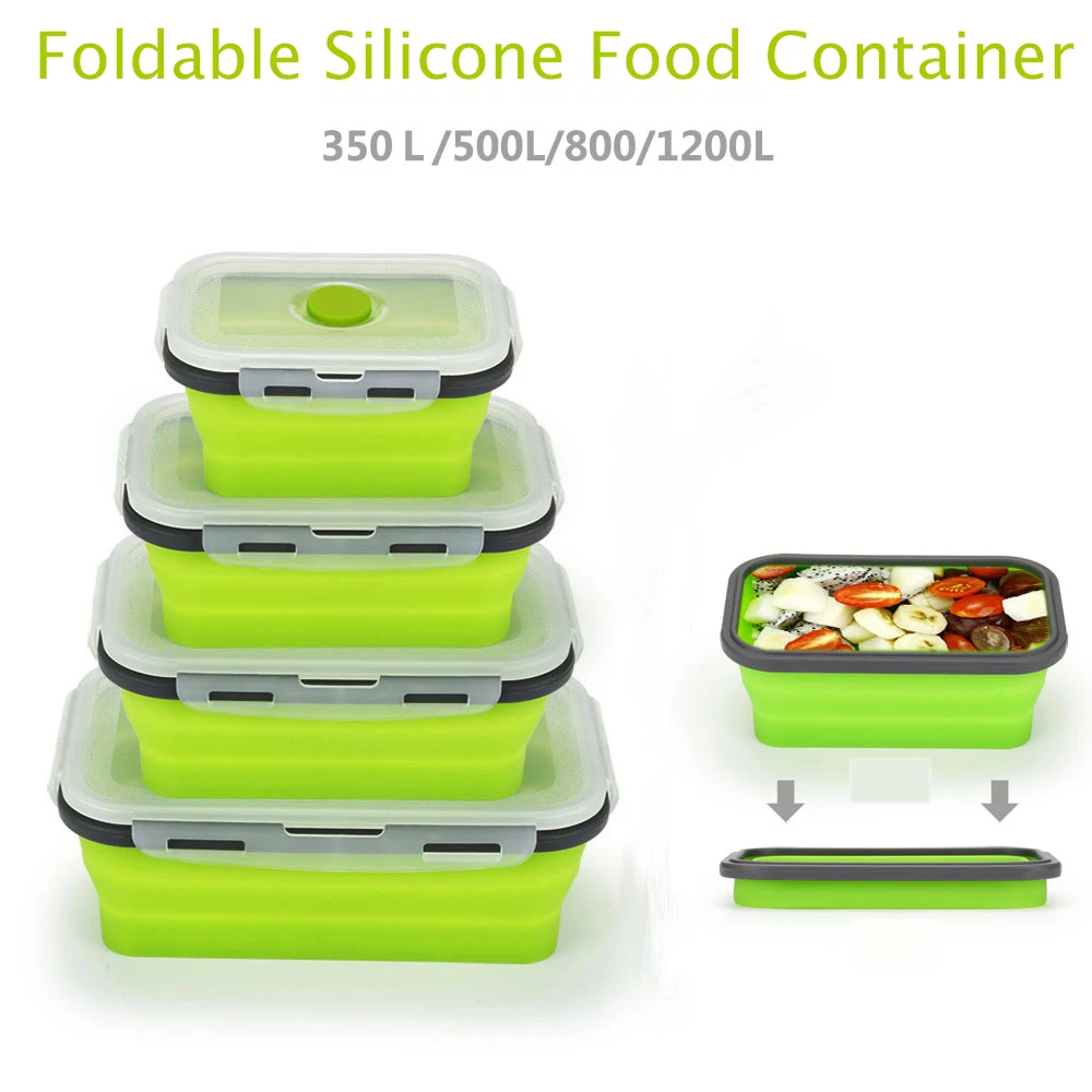 Складной силиконовый контейнер для еды, 4 размера, Портативный Ланч-бокс Bento, микропосуда для дома, кухни, для улицы, контейнеры для хранения еды, коробка