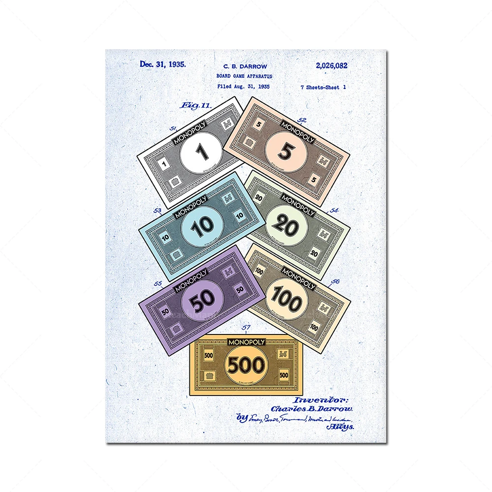 Monopoly Money Colorized Patent Téléchargement numérique, Kids Room Decor Nursery Decor