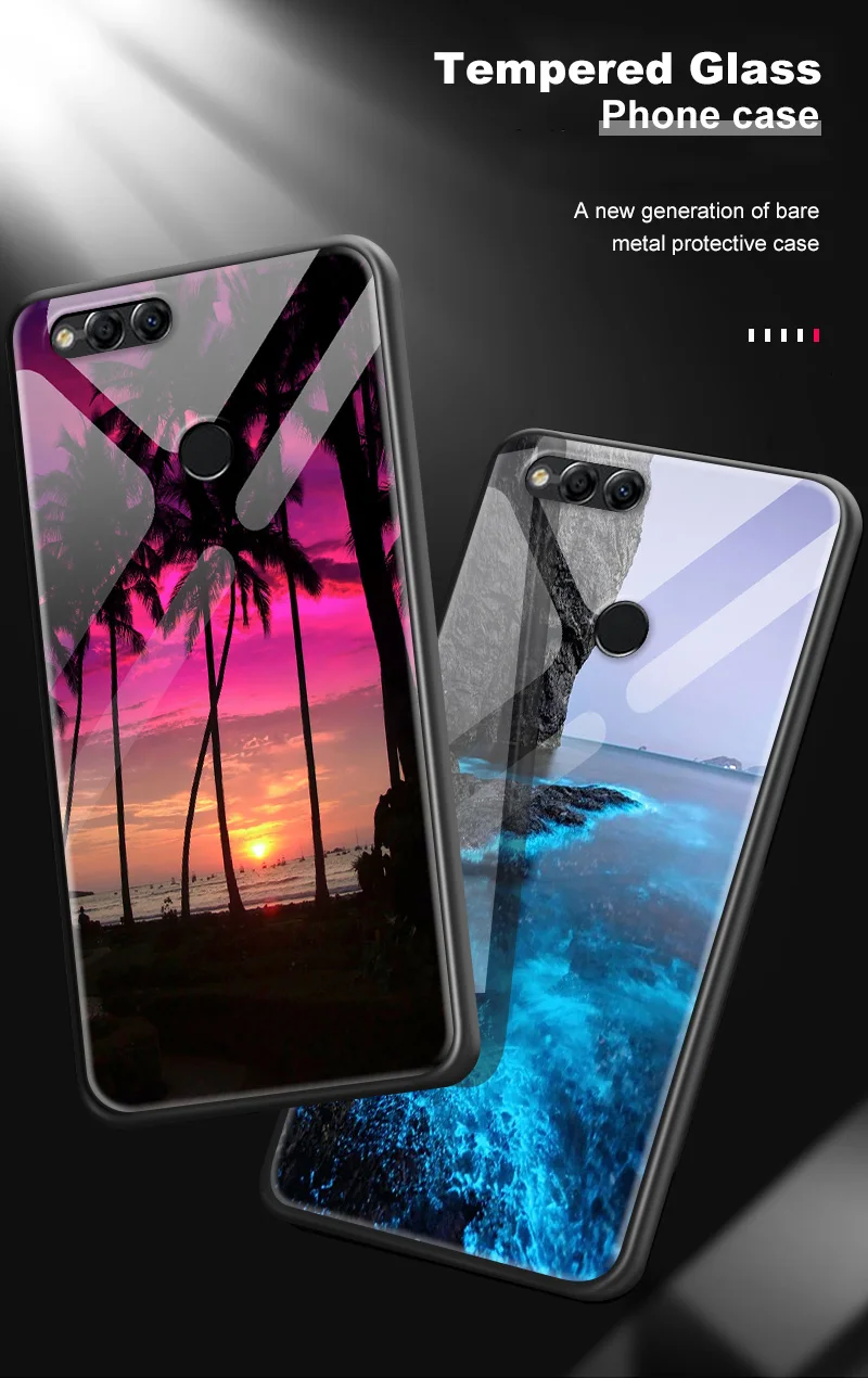 Чехлы из закаленного стекла для huawei Enjoy 9s Honor 7A Pro 7C 7X 8A 8X9 10 Lite Magic 2 Play mate 20 Pro Nova2 3 4 Painted Sea Funda