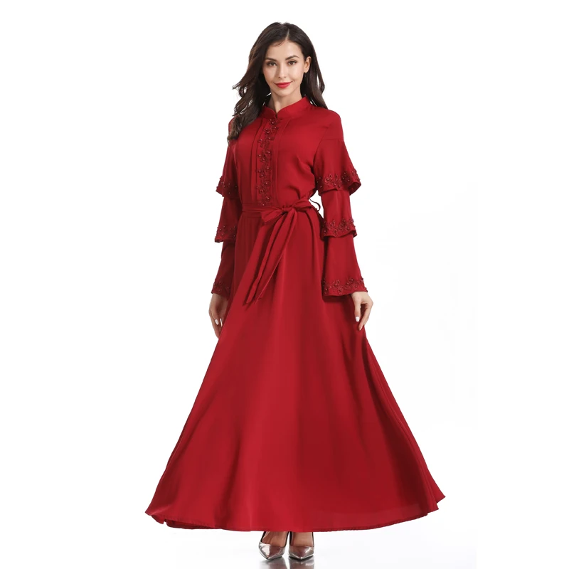 Красный абайя роковой Дубай Ислам Мусульманское Платье кафтан Абая для женщин Рамадан Катара Омани Elbise платья Хиджаб одежда