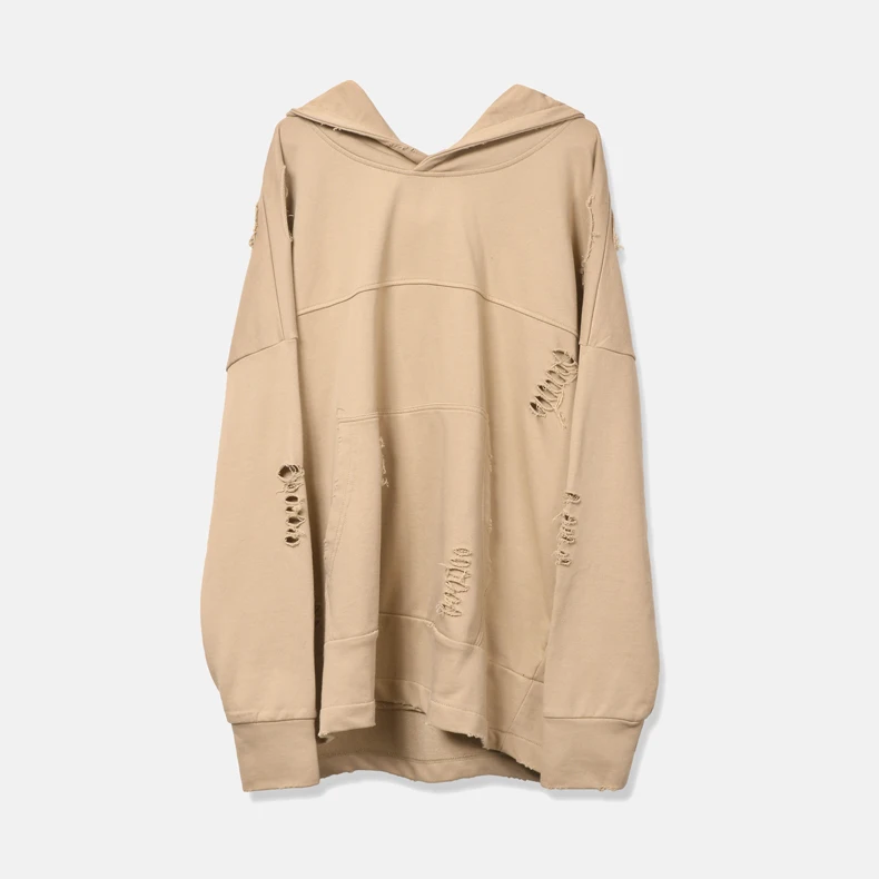 QoolXCWear Высокая уличная толстовка мужская индивидуальная рваные толстовки однотонная Черная Спортивная одежда для мужчин пуловер с длинными рукавами Топы