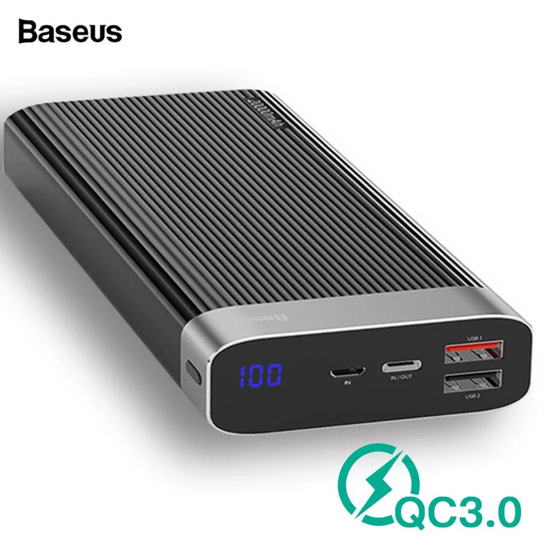 Зарядное устройство Baseus 20000 мАч Быстрая зарядка 3 0 USB Type C PD портативное Внешнее