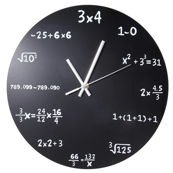 

Large Wall Clock Mathematics Blackboard Pop Quiz Kitchen Clock Black Powder Coated Metal Quartz Circular Arithmetic Wall Watch