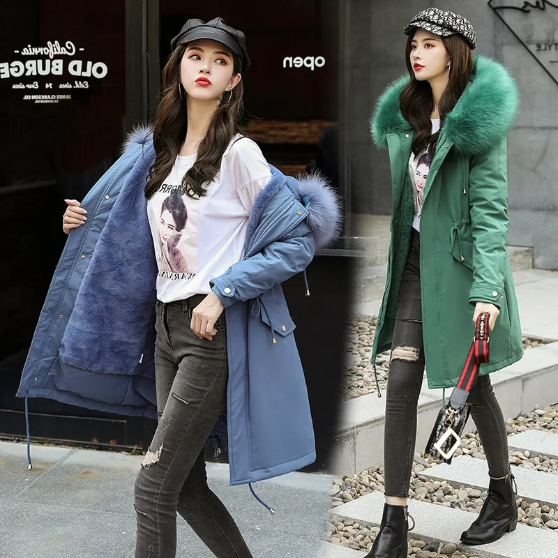 

Cross Border Cotton-padded Clothes Women's Mid-length 2019 Winter New Style Korean-style Large Fur Collar Cotton Coat Brushed An