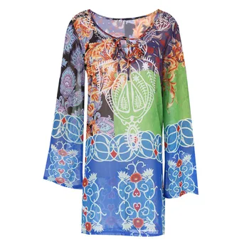 

Women Floral Chiffon Bikini Cover up Bathing Suit Swimwear Swimsuit Cover Up Womens Casual Long Sleeve Beach Dress