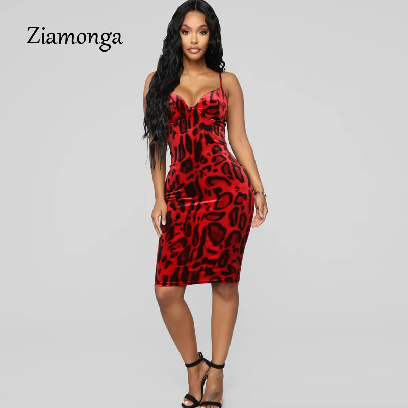 

Ziamonga sexy Cheetah Leopard Print Midi Dress Women Clothes Knee Length Midi Vestidos Spaghetti Strap Bodycon Club Dresses 2019