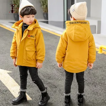 

Children Winter Plus velvet Outdoor Cotton Jackets For Boys Clothing Hooded Warm Outerwear Windbreaker Big Pocket Boys Coats