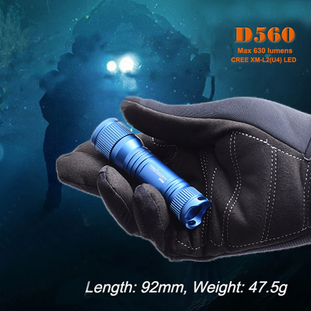 ORCATORCH D560 EDC Diver Flashlight High Power LED Diving Torch Light 630LM Waterproof Backup Torch 150M Underwater Diving Light