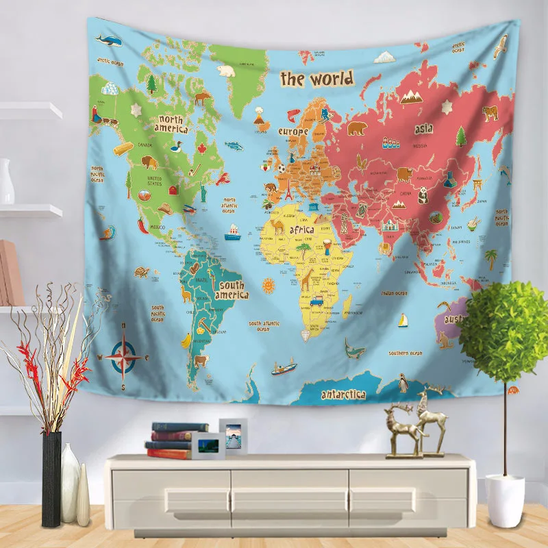 Retro World Map Wall Hanging tapestry Sleeping Pad Wall Tapestry Middle Ages Map Printed Art Tapestries Watercolor Decor TAP229