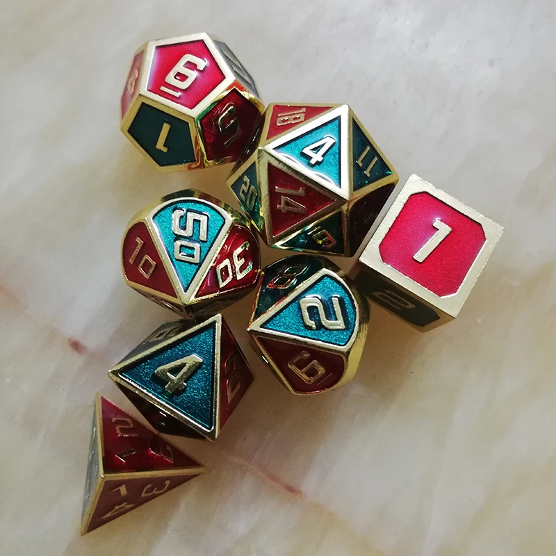 Игральные кости DND металлические РГП набор многогранных подземелий Дракон d20 10 6 8 12 настольные игры цинковый сплав смешивание Красный Синий цифровой узор в кости