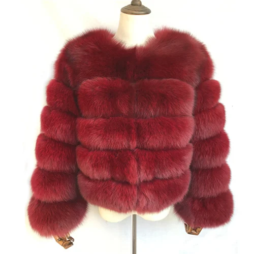 Женские пальто из натурального Лисьего меха для женщин, теплое пальто из натурального Лисьего меха, зимняя женская меховая куртка, женские цветные пальто из натурального меха - Цвет: Wine red