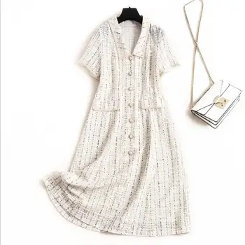 

New European and American women's dresses for spring 2020 Short sleeve lapel single-breasted Fashionable lace dress