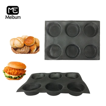 

Black Porous 6 Cavity Silicone Mold Round Milky Bread Modle Hamburger Muffin Tray Non Stick Bakeware Baking Tools