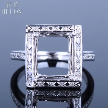 

HELON Sterling Silver 925 Emerald cut Pave 100% Genuine Natural Diamonds Engagement Semi Mount Ring Women Trendy Jewelry
