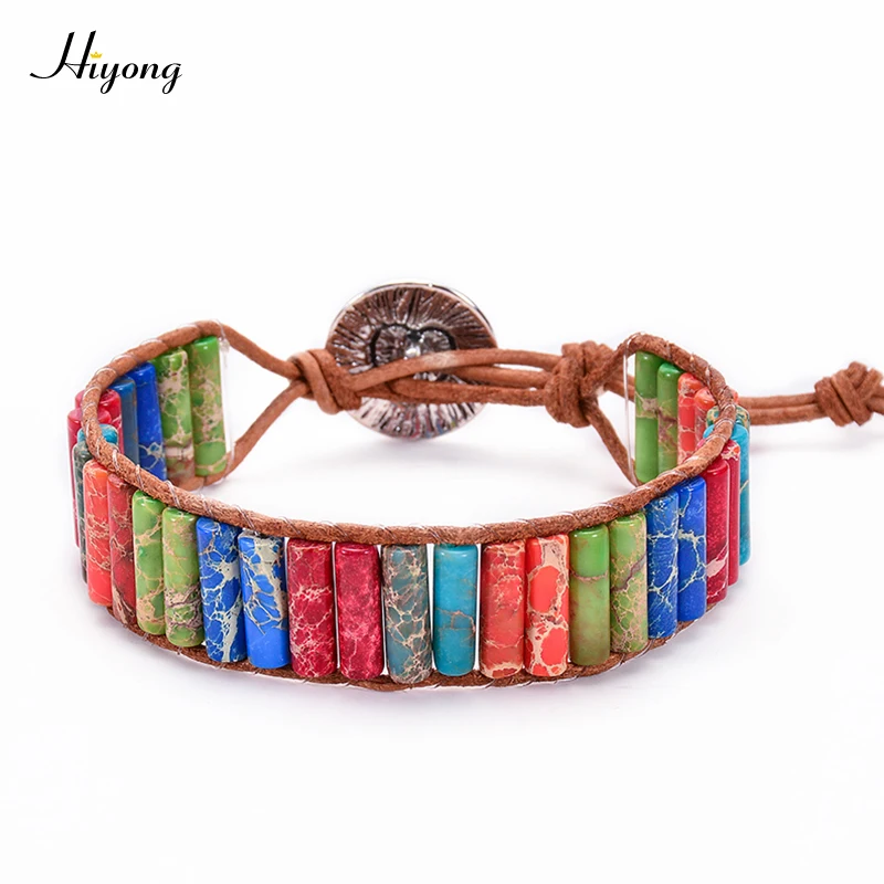 Chakra Bracelet-2 HIYONG 7 Чакра браслет Богемия ручной работы натуральный камень трубки бусины кожаный браслет регулируемый Исцеление йогой женский браслет - Metal Color: Chakra Bracelet-2