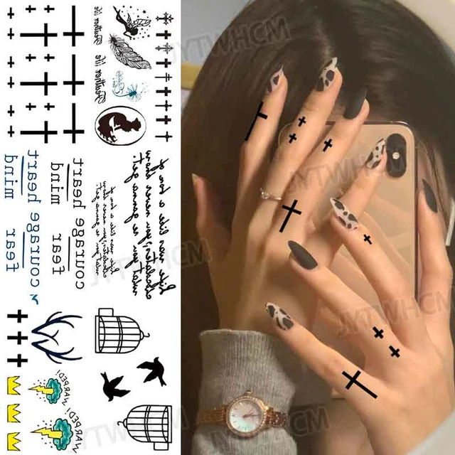 Small Cross Waterproof Temporary Tattoo Sticker On Finger Women Men Fake  Tattoo