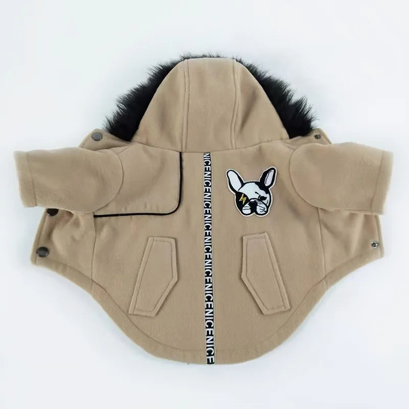 Зимняя одежда для собак, пальто, куртка с меховым воротником, с капюшоном, костюм для собак, одежда для собак, одежда для собак - Цвет: Khaki