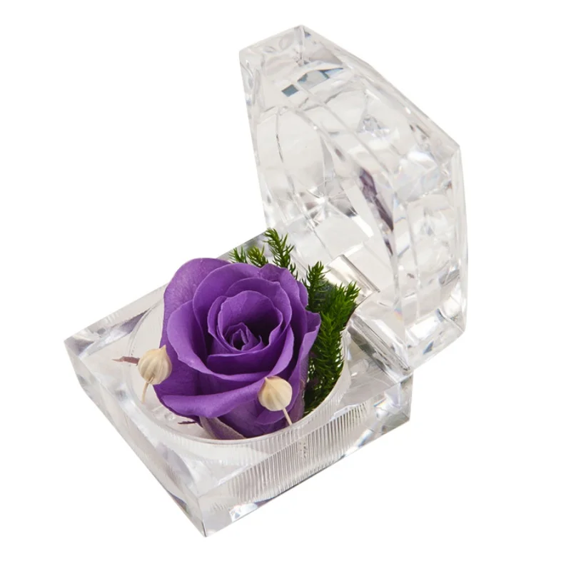 

Exquisite eternal flower red rose proposal ring box acrylic crystal ring box Valentine's day marriage proposal birthday gift