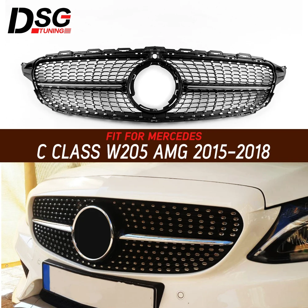 Алмазная Передняя решетка для Mercedes-Benz c-класс W205 Купе Седан C43 C450 AMG 15-18